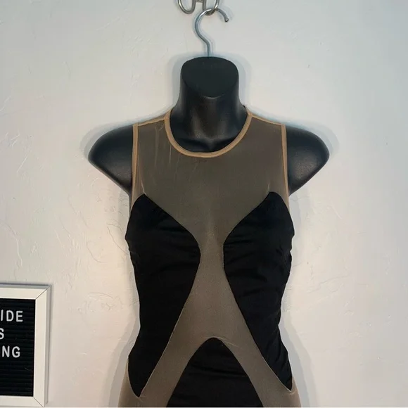 Fashion Nova Black Mesh Bodycon Mini Dress Sheer Panel Stretch Size Small - Picture 2 of 10